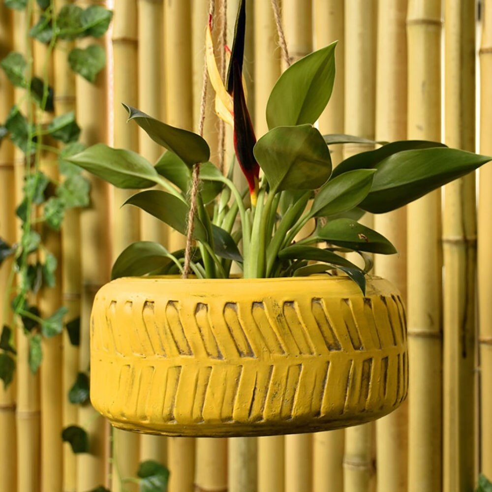 Hanging Small Tire Decoration Hanging Blue Succulent Flower Pot Balcony Garden Courtyard Large Diameter: Yellow