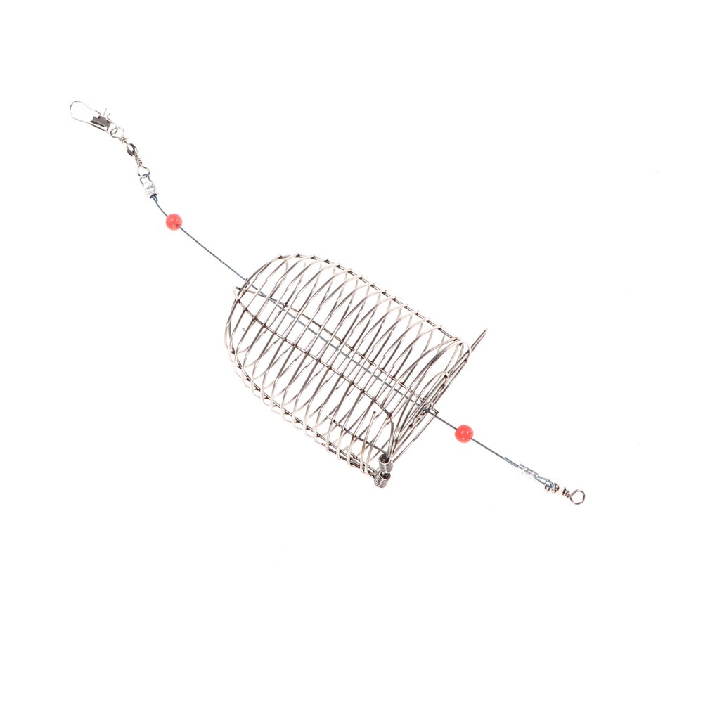 5 PCS Stainless Steel Fishing Bait Cage Lure Cage Bait Fishing Trap Basket Feeder Holder Fishing Tackle - Size L: Red 1