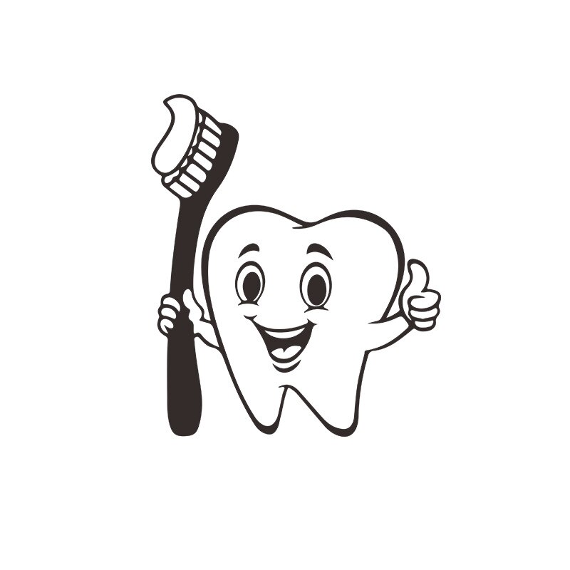 Cartoon cute teeth brush stick bathroom glass home DIY wall background decorative PVC wall stickers self adhesive room decor`