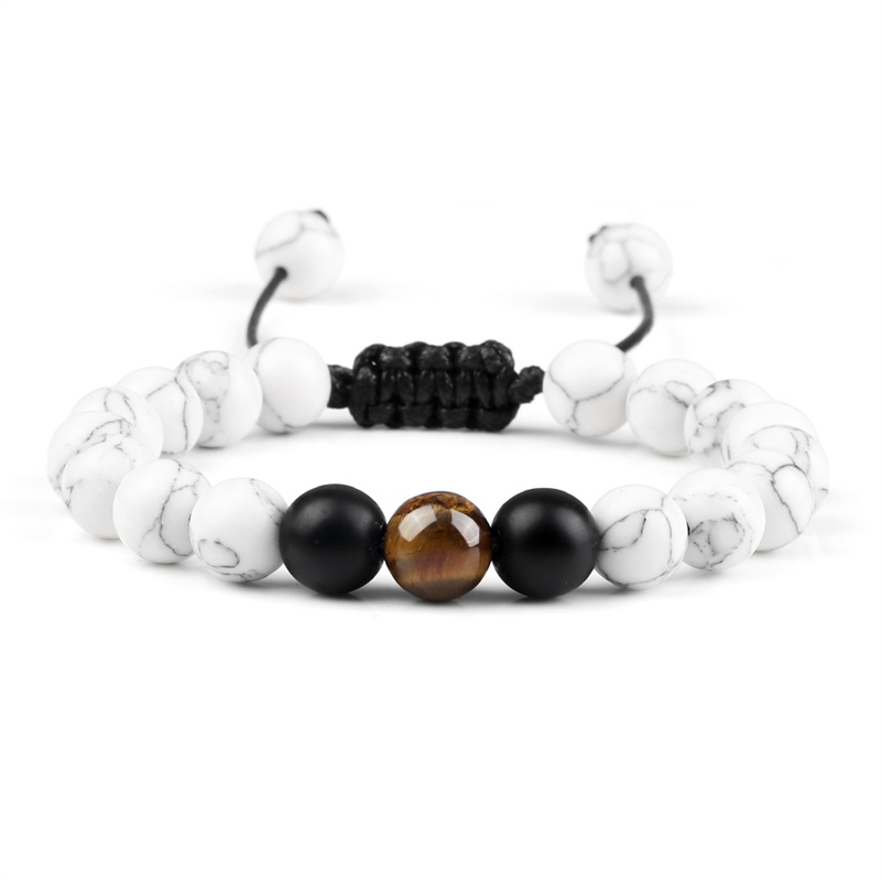 Pulsera de piedra de Lava negra Natural para hombre y mujer, brazalete trenzado ajustable con cuentas mate, Ojo de Tigre, howlita, 8mm: Style 16