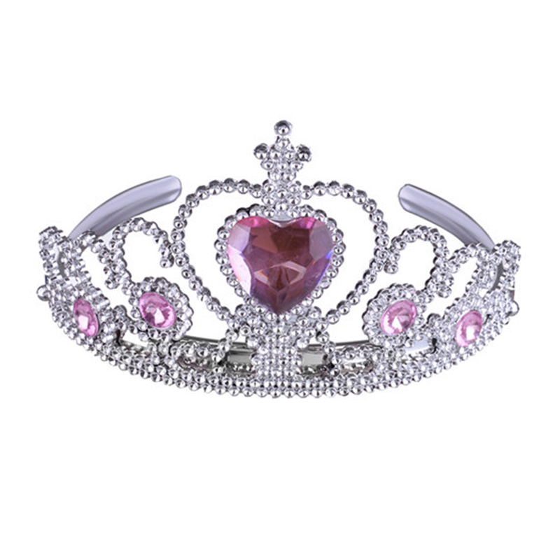 Preciosa diadema de plástico rosa para niñas, diadema con corona de princesa con diamantes de imitación, Tiara de cumpleaños con corazón para accesorios para el cabello: Color amarillo dorado claro