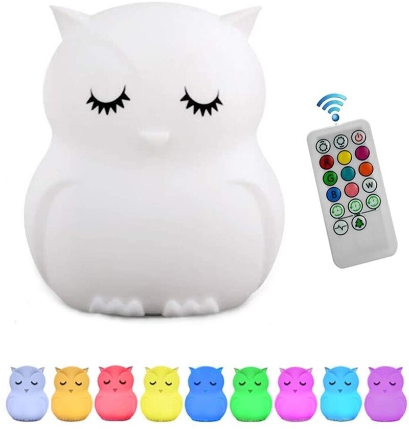 Luz nocturna de silicona con forma de Animal para bebé, lámpara de búho con Sensor táctil y control remoto, recargable con cambio de Color: Default Title