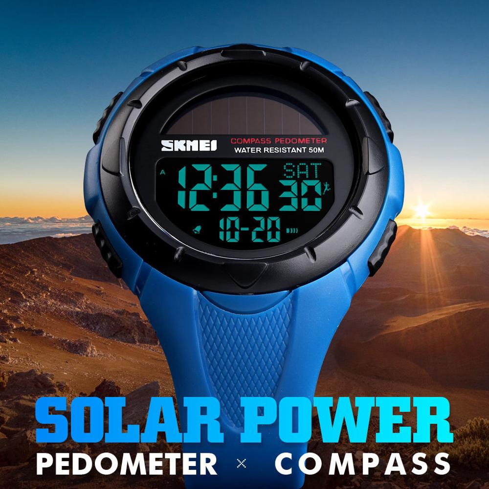 Skmei solenergi menn digital elektronisk kompass klokker 50m vanntette skritteller sport verdenstid kalorier el lette mannlige armbåndsur