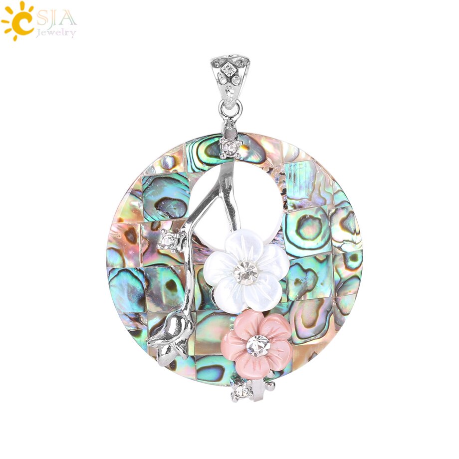 CSJA Madre di Perla Borsette Ciondolo Grande Rotonda Hollow Fiori di Perline di Pietra Naturale Borsette s Pendenti e Ciondoli per FAI DA TE Collana Delle Donne gioielli F033: Colorful Pendant