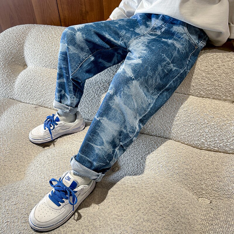 Fancy Kids Jongen Causale Tie Dye Print Jeans Broek Elegante Lente Herfst Kind Katoenen Broek Voor Leeftijd 5 6 7 8 9 10 11 12 13 14