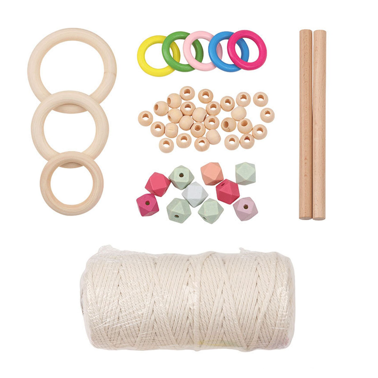 DIY Macrame Cord Natural Cotton Rope with Wood Ring Wood Stick Braided Cord Teether Macrame Kit Wall Hanging Plant Hanger