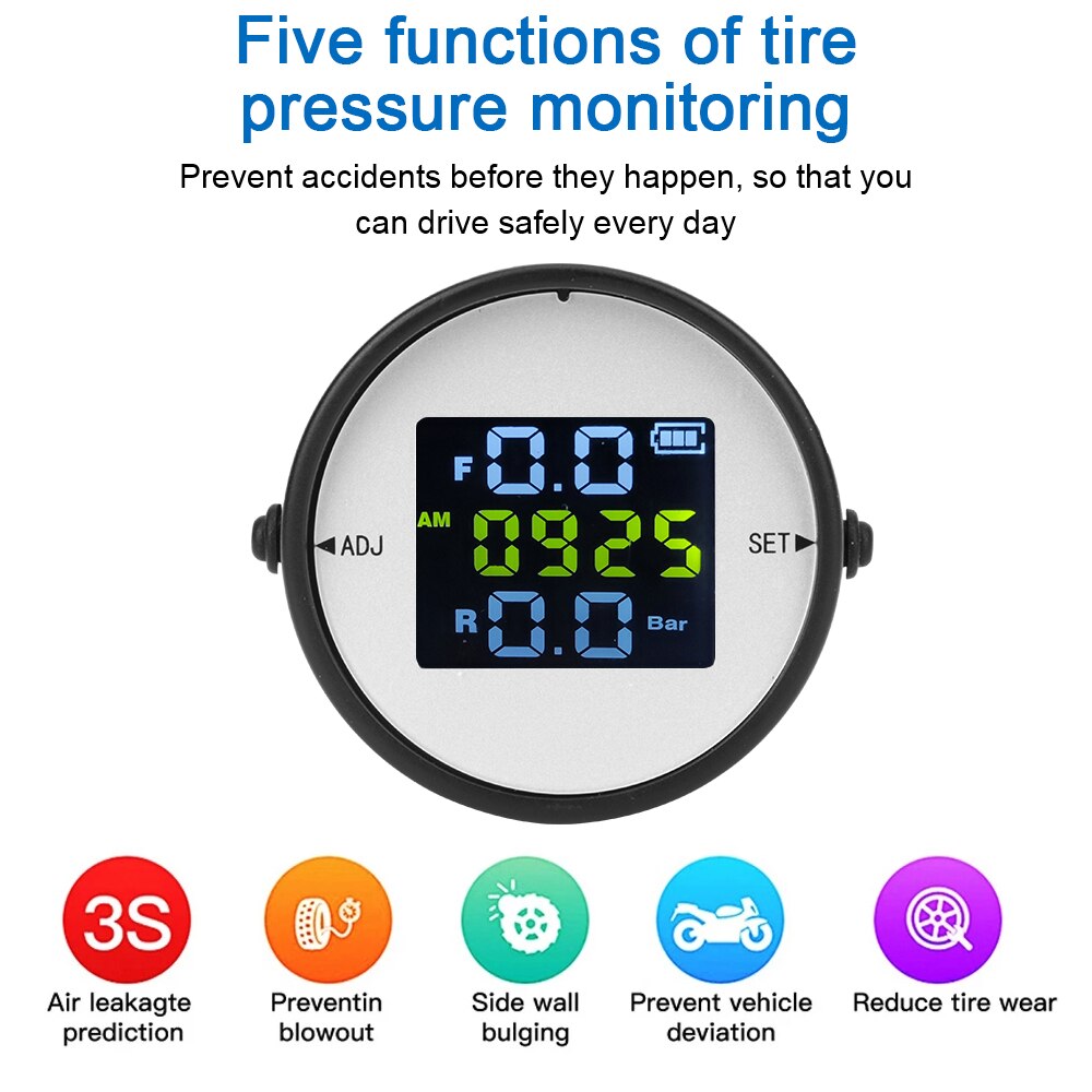 Lcd Display Waterdichte Tyre Pressure Monitor System Draadloze Met Usb Externe Sensoren Moto Tpms Motorfiets Alarm Gauge