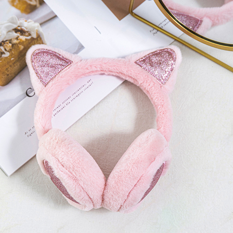 Plush Winter Warm Ear Earmuffs Glitter Cat Ear Warmers Heart Fur Hang Ear Cover for Women Girl Earflap Cold Protection Ear Muffs: MINT GREEN