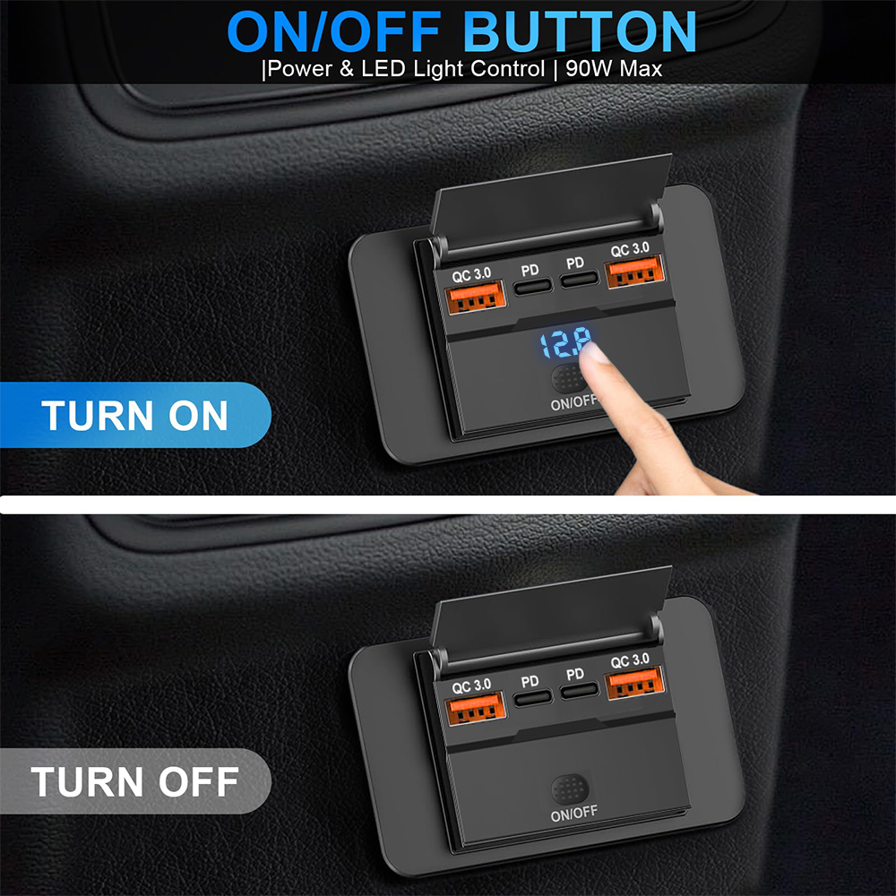 4-Ports PD QC3.0 Car Charging Splitter Outlet Car Charger Socket Adapter with Switch 12/24V for Car Bus RV ATV Truck Boat