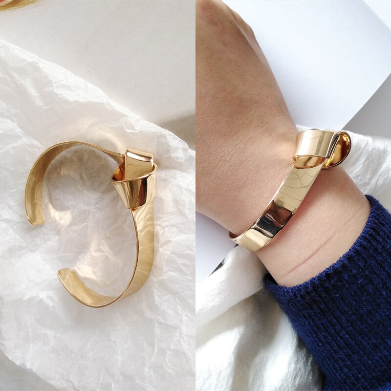 Glossy Double Layer Cross Opening Jewelry Bangle for Women Girls Party Hip Hop Punk Metal Geometric Bracelets gold: 6031