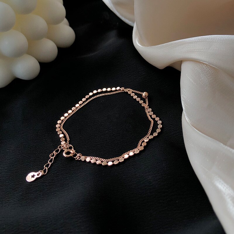 Pulseira com pingente de estrela e lua ajustável, pulseira simples, adorável, brilhante, de zircônia, joias femininas para amantes, presente: rose gold