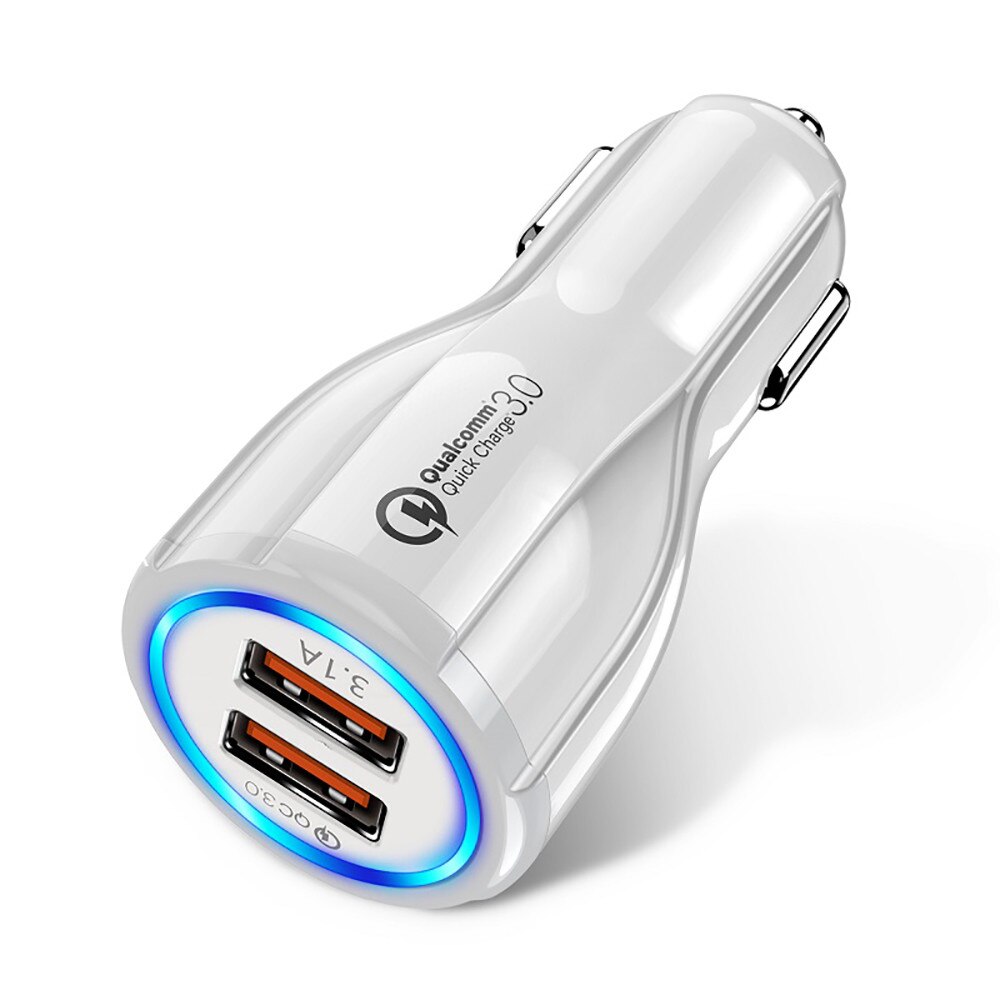 Bil usb lader hurtiglading 3.0 2.0 mobiltelefon lader 2 port usb rask bil lader for iphone samsung nettbrett billader: Type 1 hvit