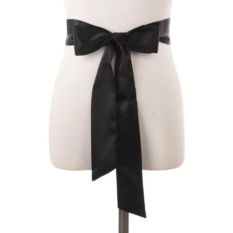 Accesorios de ropa suave para mujer, cinturón de bufandas de seda, cinta de Color sólido para vestido, bufanda larga de gasa para mujer, cinturones con lazo de 180cm: Negro