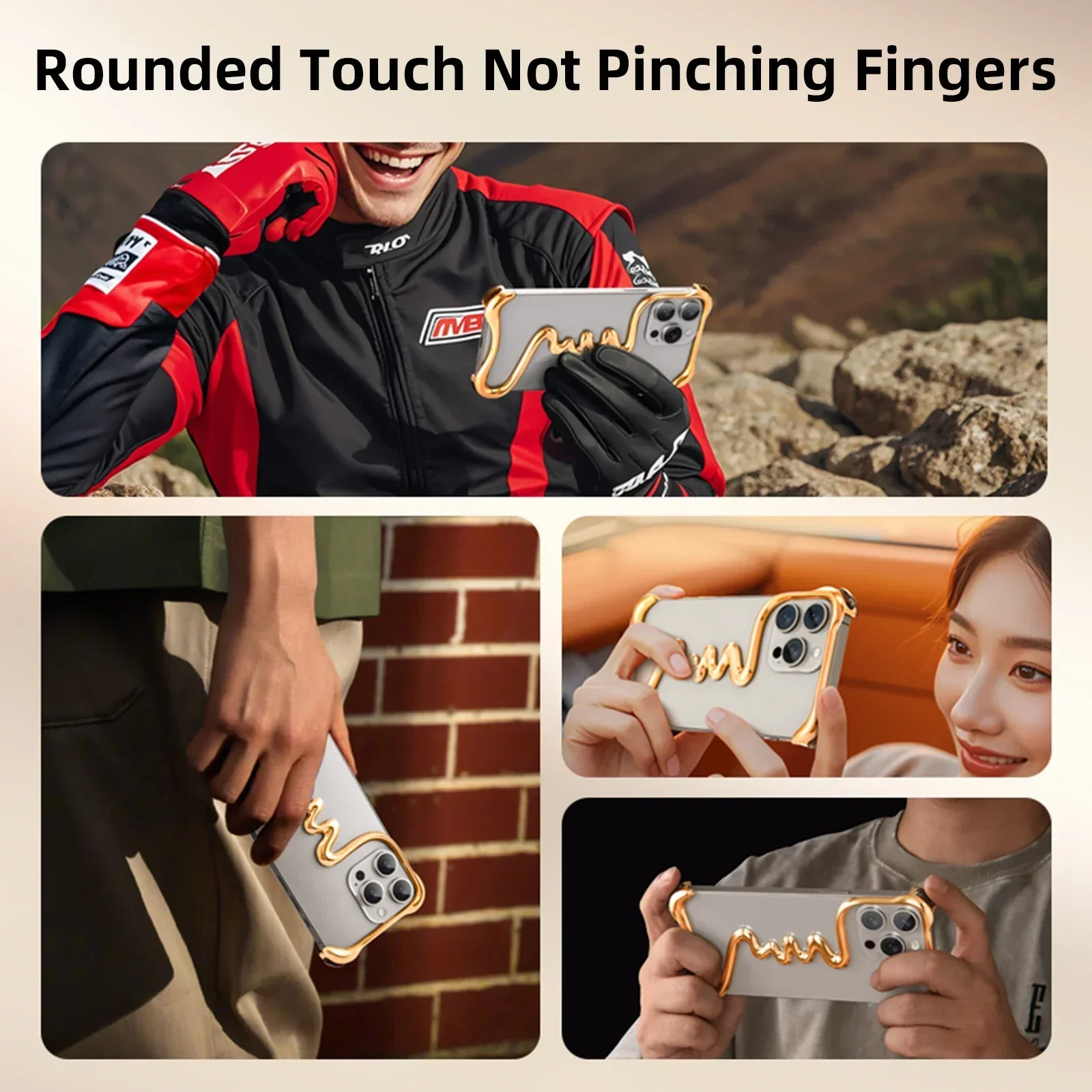 Oatsbasf Metal Phone Case for iPhone 14 15 16 Pro Max Bazel-Less Phone Protective Cover Air Cusion Anti Bumper Slim Case