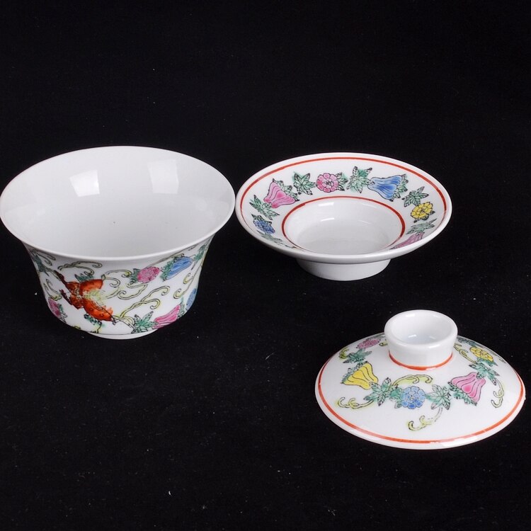 Jingdezhen Factory Made Porcelain Hand-painted White Melon Butterfly Cover Bowl Tea Bowl