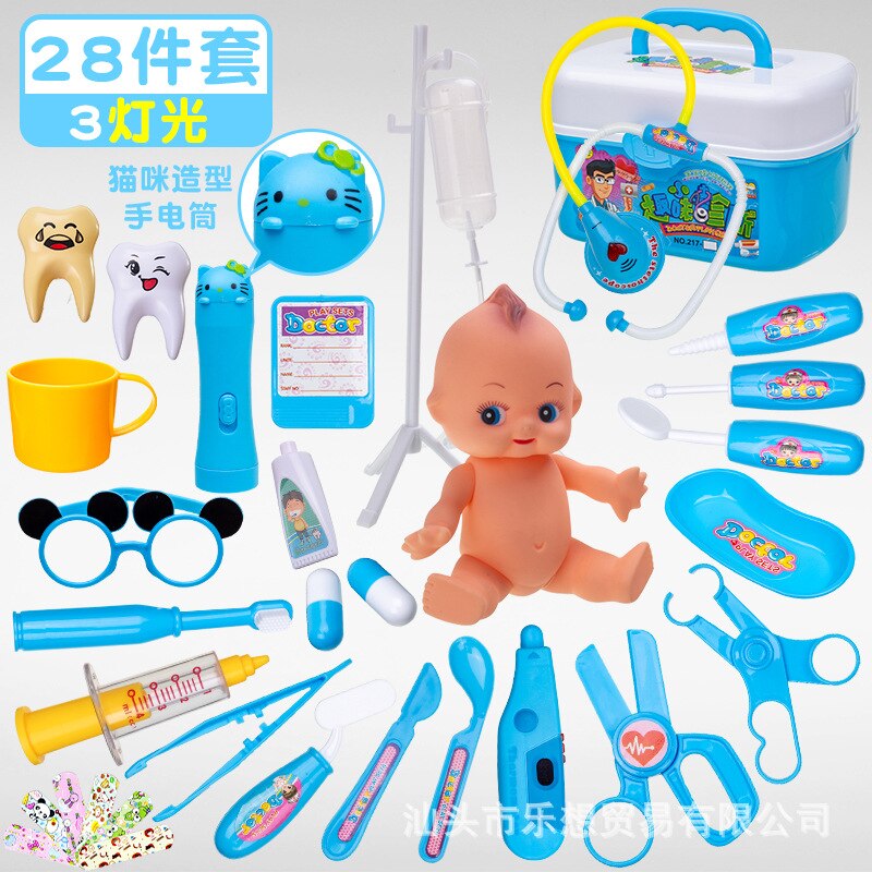 Arzt Spielzeug Set Kinder Spielen Haus GIRL'S Baby SCHÄTZEN LEBEN Modell Werkzeug Kits Injection Echometer:  Blue  28 Pieces Doctor Toy  Band 3 Lights 