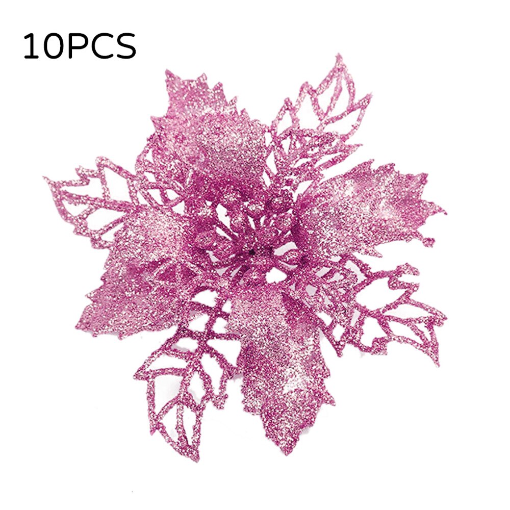 10Pcs Kerst Cutting Gold Saffloer Fruit Holle Bladeren Kerstboom Decoratie Krans Diy Met Ornamenten Glitter Bloem: Roze