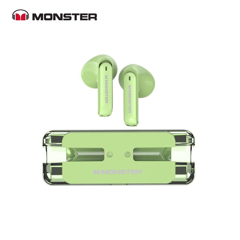 Monster XKT08 słuchawki Bluetooth 5.3 Ture bezprzewodowe słuchawki douszne słuchawki z redukcją szumów o niskim opóźnieniu sportowy zestaw słuchawkowy do gier z mikrofonem: green