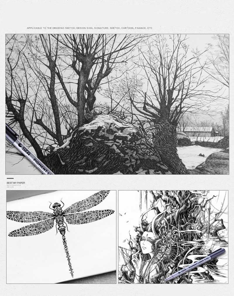 STA-rotuladores de dibujo a prueba de decoloración, pluma negra de micrón, perfilador de delineador, a prueba de agua, suministros de arte, Manga, cepillo de escritura de cómic