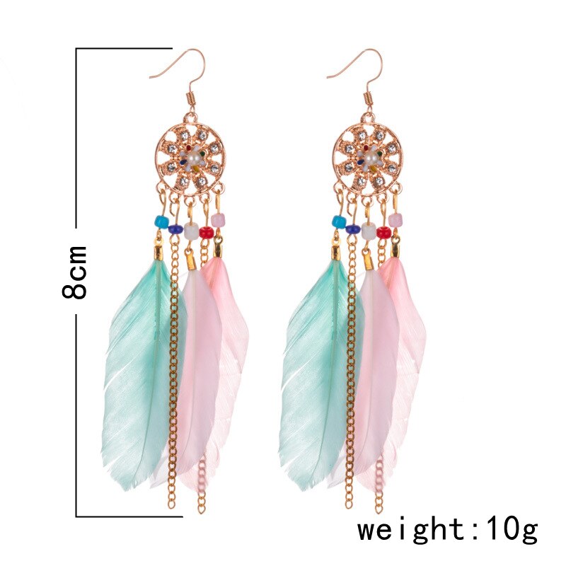 Bohemian Woven Dream Catcher Feather Dangle Earrings for Woman Trendy Boho Long Tassel Earring Wedding Jewelry