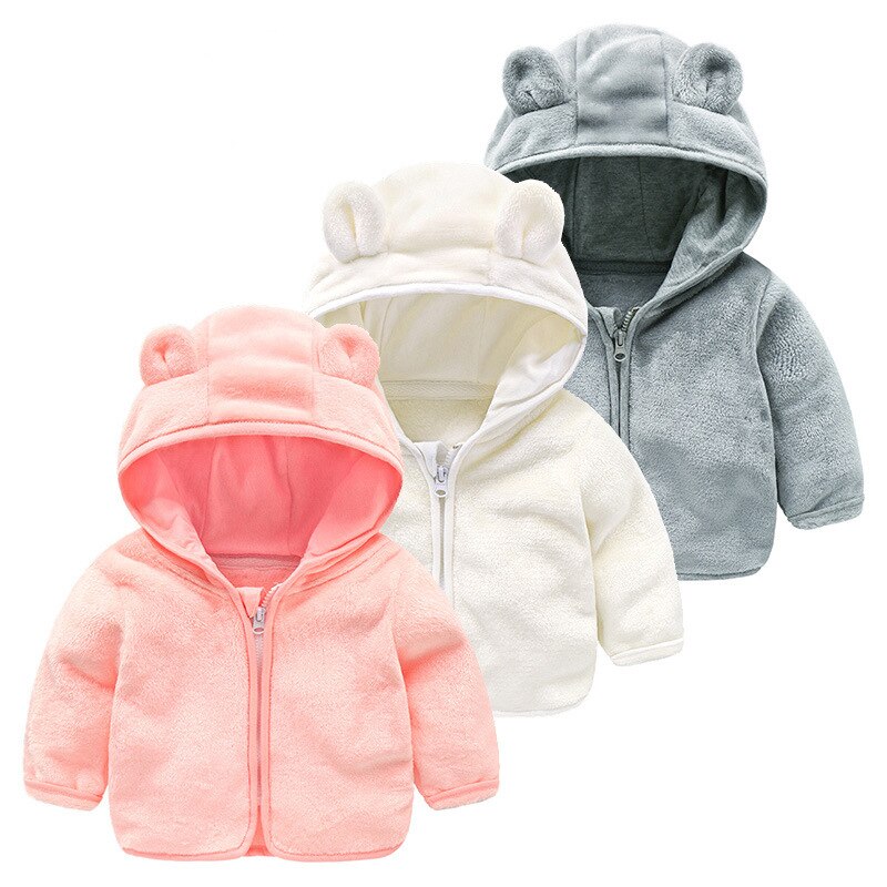 Børnefrakke efterår varm blød uld jakke baby dreng tegneserie hættetrøje tøj pige pink dejlig øre frakke top