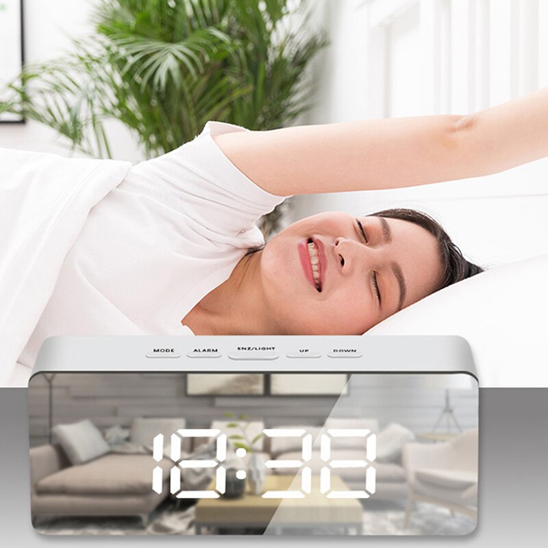 Table Clock Alarm Clock Snooze LED Digital Mirror Clock Time Temperature Large Electronic Display Rectangle Digital Desk Clock