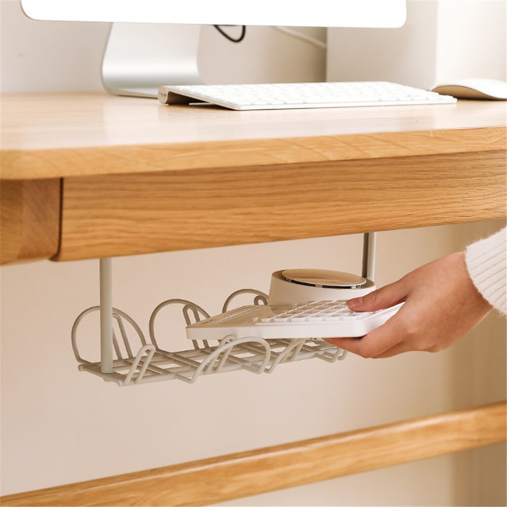 Storage Rack Under Desk Cable Management Tray Wire Cord Power Strip Adapter Organizer Shelf Home Living Room
