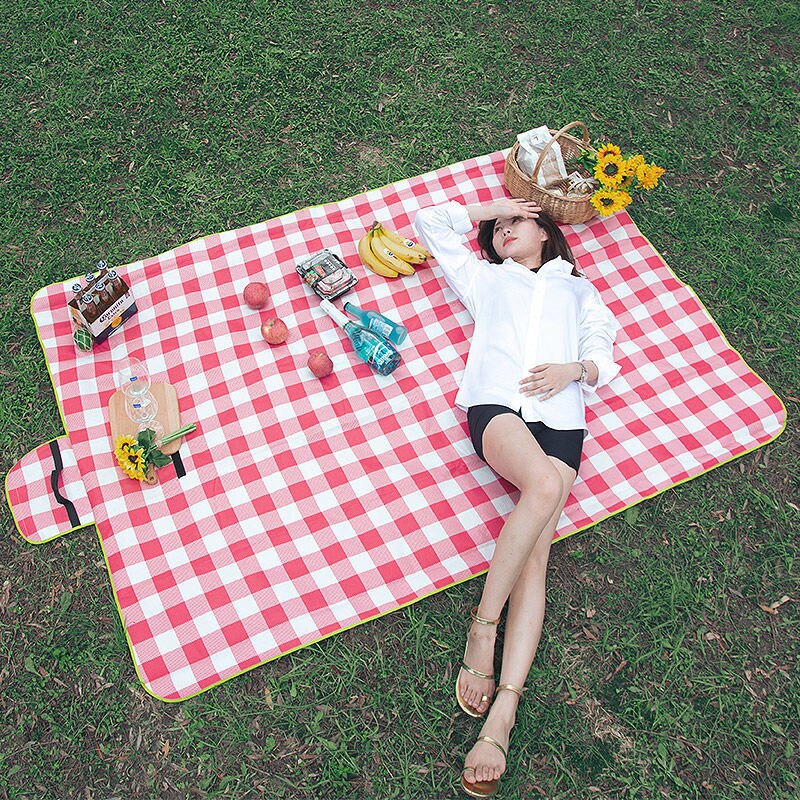 Multi-Size Camping Mat Outdoor Waterdichte Plaid Picknick Strand Deken Draagbare Opvouwbare Oxford Grond Mat Voor Multiplayer: Red Grid / 180X150cm