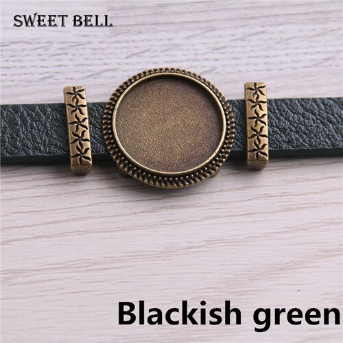 5pc PU Bracelets Bangles Base Setting Cuff Blank Trays Brazel fit 18mm Glass Cameo Dome Cabochon DIY Jewelry Findings D6442: Blackish green 1