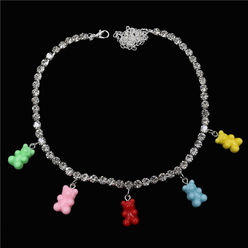 Multicolor Transparent Acrylic Bear Necklace Cute Candy Color Resin Gummy Bear Rhinestone Pendant Necklace Women Jewelry: 13