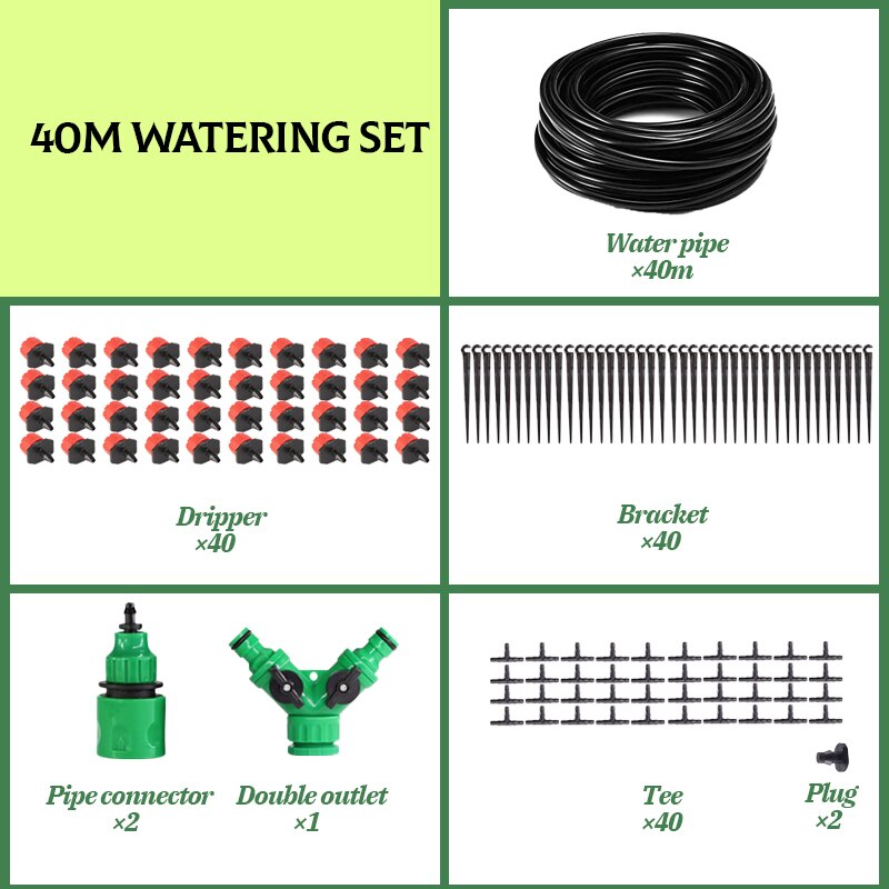 Garden Drip Irrigation System Water-saving Automatic Irrigation Equipment Suitable for Garden Greenhouses Plant Watering Kits: A 40m Watering Kits
