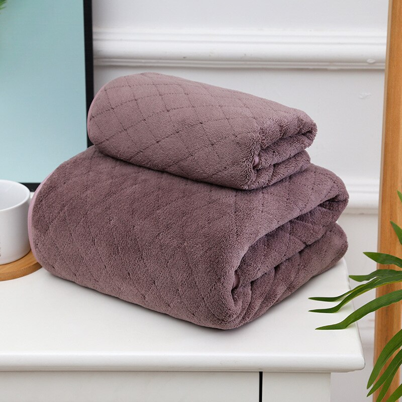 Eenvoudige Euro Stijl Handdoek Set 2 Stuks Effen Kleur Grote Handdoeken Badkamer 70X140 Voor Vrouwen Douche Gezicht Hand handdoeken Blauw Coral Fleece: Brown