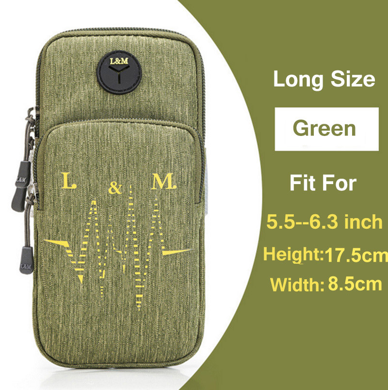 Outdoor Sport Phone Bag For Doogee V20 X95 S95 Pro S86 S68 S58 P30 N30 N20 N100 HomTom R17 H80 Arm Band Run Case Zipper Pouch: L(17.5 x 8.5cm)Green