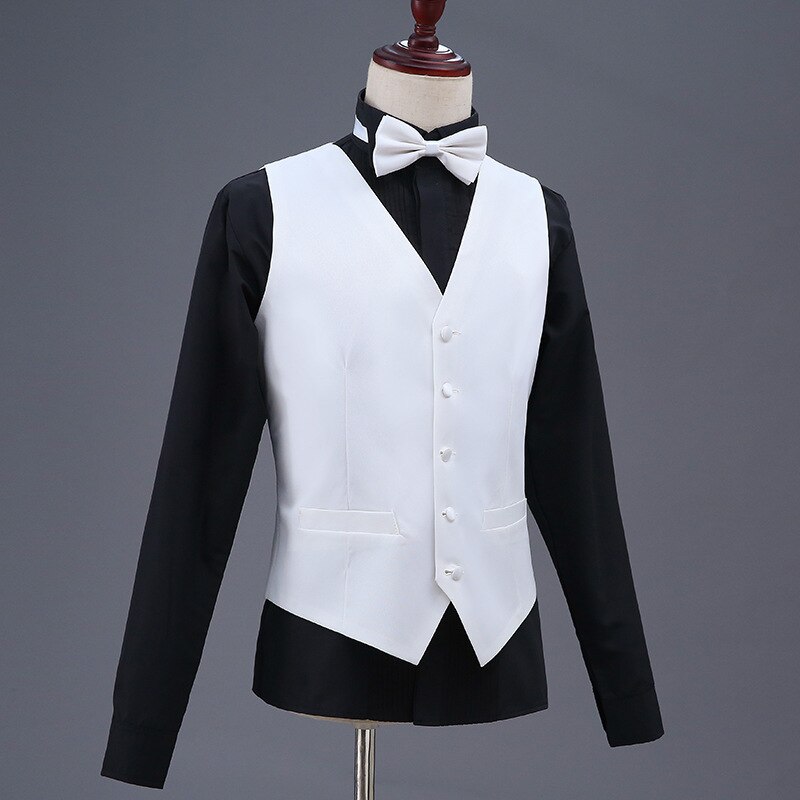 Gilet blanc décontracté pour homme, Gilet de travail, coupe cintrée, col en U, rétro, solide, de mariage