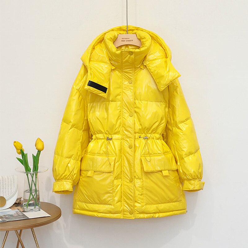 neue Frauen Weiße Ente Unten Jacke Winter Helle Farbe Warme Mantel verlieren Mittel Lange Unten Parka Weibliche Wasserdichte Outwear: Gelb / L