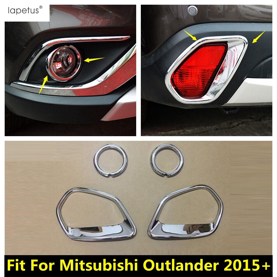 Lapetus Accessories For Mitsubishi Outlander - Front Head Fog Light Ring &amp; Rear Fog Lamp Molding Cover Kit Trim