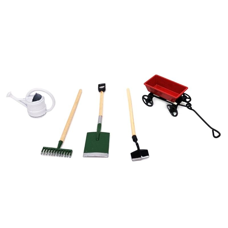 1:12 Miniatuur Poppenhuis Schattige Mini Metalen Kleine Pull Winkelwagen Landbouw Gereedschap Kits Voor Tuinmeubelen Accessoires Ornament