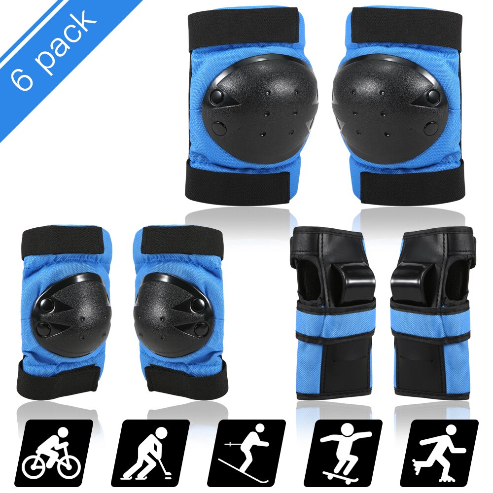 6 In 1 Beschermende Gear Set Knie Elleboog Pols Pads Guards Kids/Volwassenen Scooter Schaatsen Fietsen Sport Veiligheid Bescherming pads: Blauw / S
