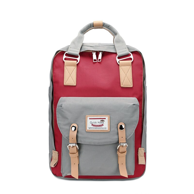 Travel bag solid color Oxford waterproof backpack women's high-capacity school bag women canvas retro laptop backpacks: gray red