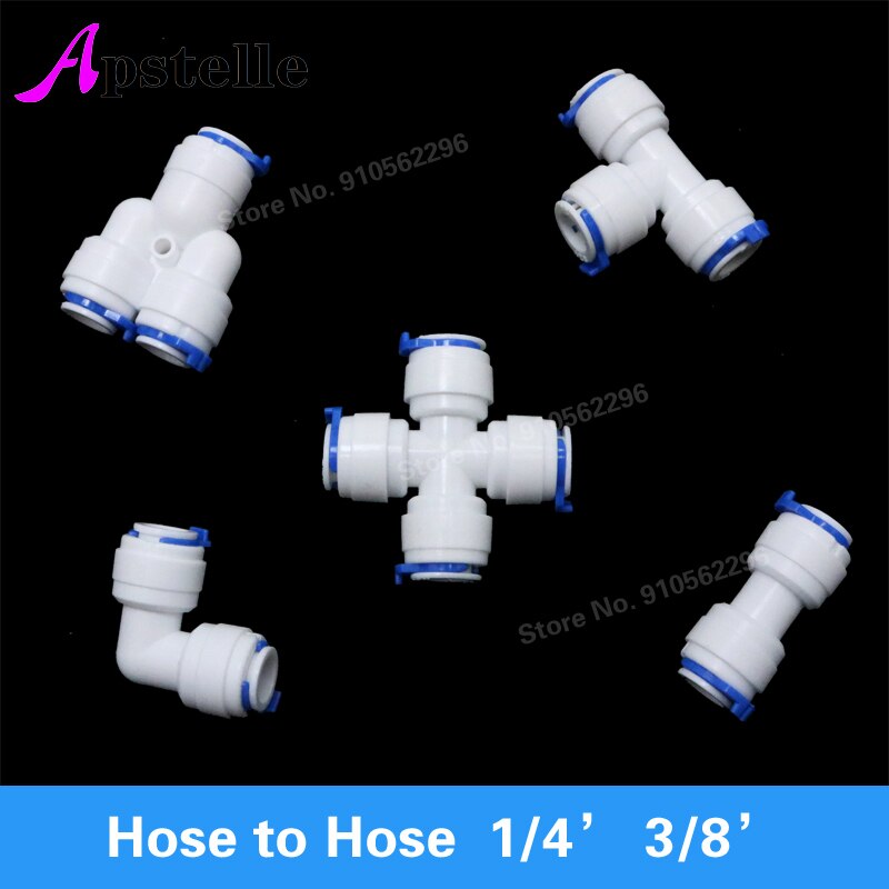 RO Water Hose Connection Straight Elbow Tee Cross 1/4" 3/8" Coupling Plastic Quick Pipe Fitting Reverse Osmosis Connector