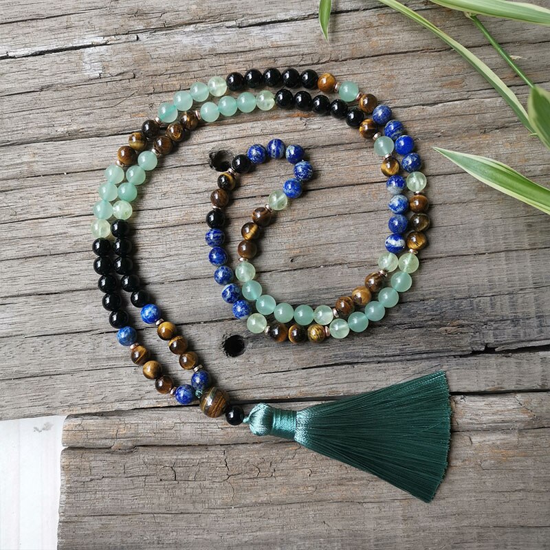 8 millimetri Perline di Pietra, Lapis, Occhio di Tigre, Verde Speranza di Preghiera, JapaMala impostato, Gioielli Spirituale, la meditazione, ispiratore,108 perline Mala