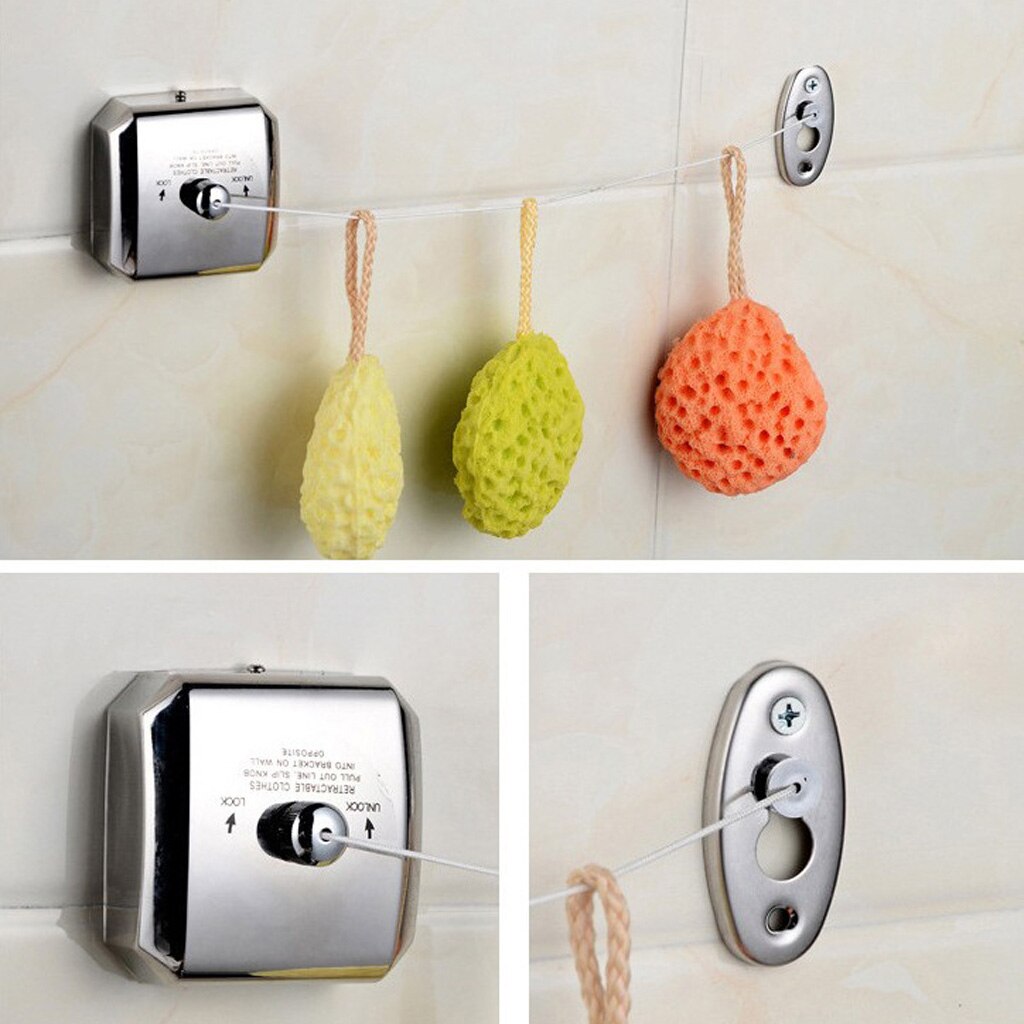 Stainless Steel Retractable Clothesline 9ft Adjustable Clothesline Laundry Dryer, 9ft Overall