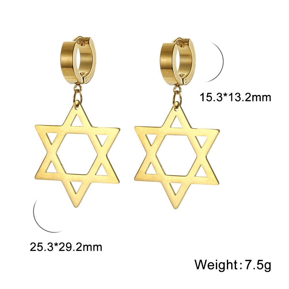 Lucktune Heartagram Star Dangle Clip Earrings Women Stainless Steel Heart Pentagonal Earrings Couple Goth Jewelry Birthday: SILVER PLATED