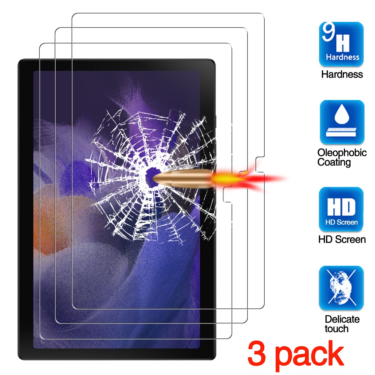 3Pack Tempered Glass for Samsung Galaxy Tab A8 10.5 inch HD Film Clear for Galaxy Tab A8 Tablet Screen Protectors