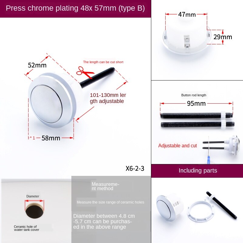 Toilet Cover Button Accessories Single and Double Button Round Old Fashioned Toilet Tank Cover Button Switch Universal: B chrome single butt