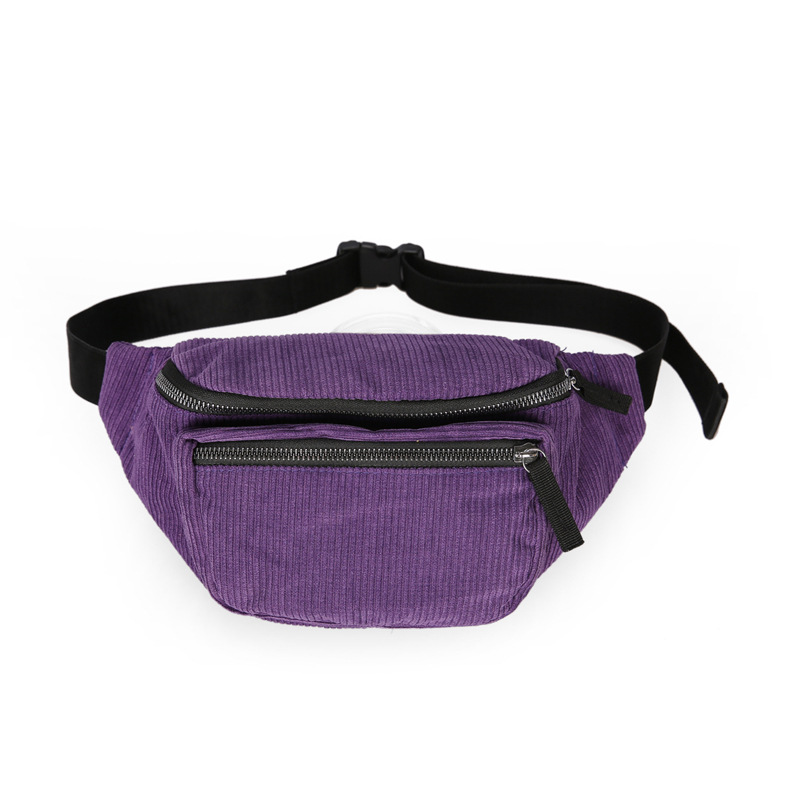 Lerret midjeveske unisex glidelås brystveske street sport casuale fanny pack jente gutt midje belteposer telefon midje packb 90: Lilla veske