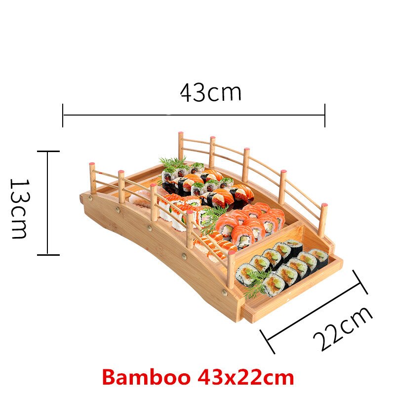 Japansk sushi træbåd bue sushi brobåde sashimi fad madlavning tøris fad drage båd sushi fad: Bambus 42 x 21 xh 13cm