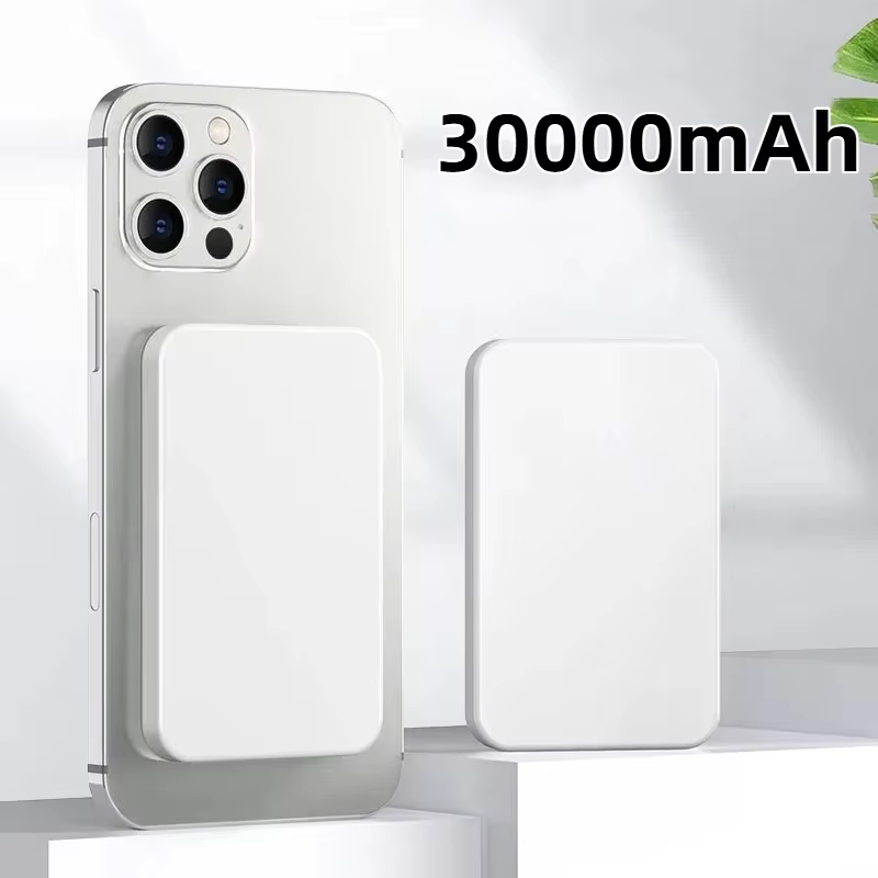 50000 mah trådlös magnetisk powerbankladdare snabbladdningsbar extern reservbatteri för apple iphone android: Svart