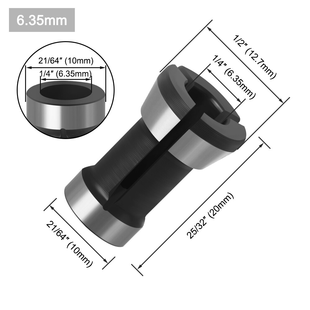 1pc 3PCS Set collets 6.35mm 8mm 6mm collet chuck Engraving Trimming machine Electric Router Milling Cutter Accessories: 6.35mm