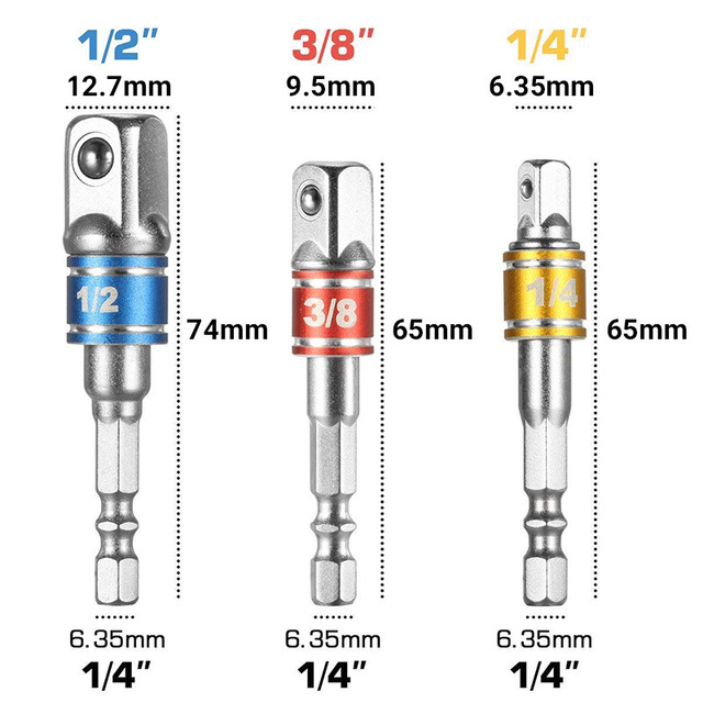 Drill Socket Adapter Kit Impact Drill Extension Bit Socket Adapter Kit 1/4'' 3/8'' 1/2'' Square Head 1/4'' Hex Shank Drill Tools: Rose
